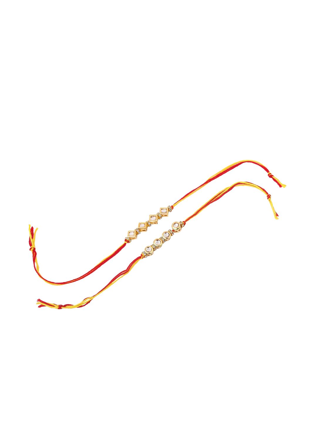 Dhiyona Kundan Studded Bhaiya Bhabhi Rakhis With Roli Chawal Chandan & Mishri