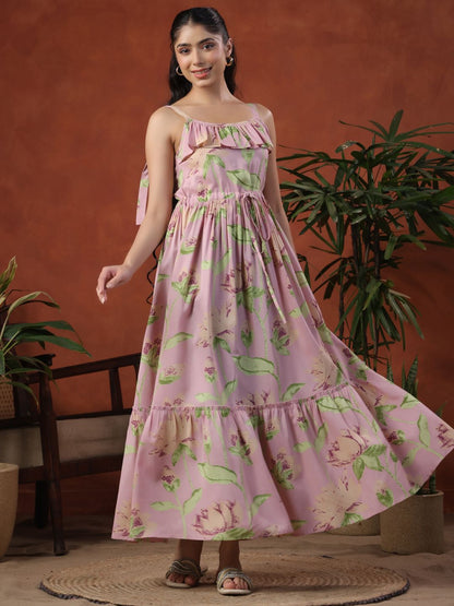 Dhiyona AY Women's Floral Print Fit & Flared Maxi Ethnic Dress