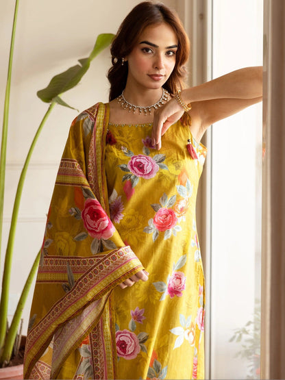 Women Floral Printed Regular Pure Cotton Kurta with Palazzos & With Dupatta