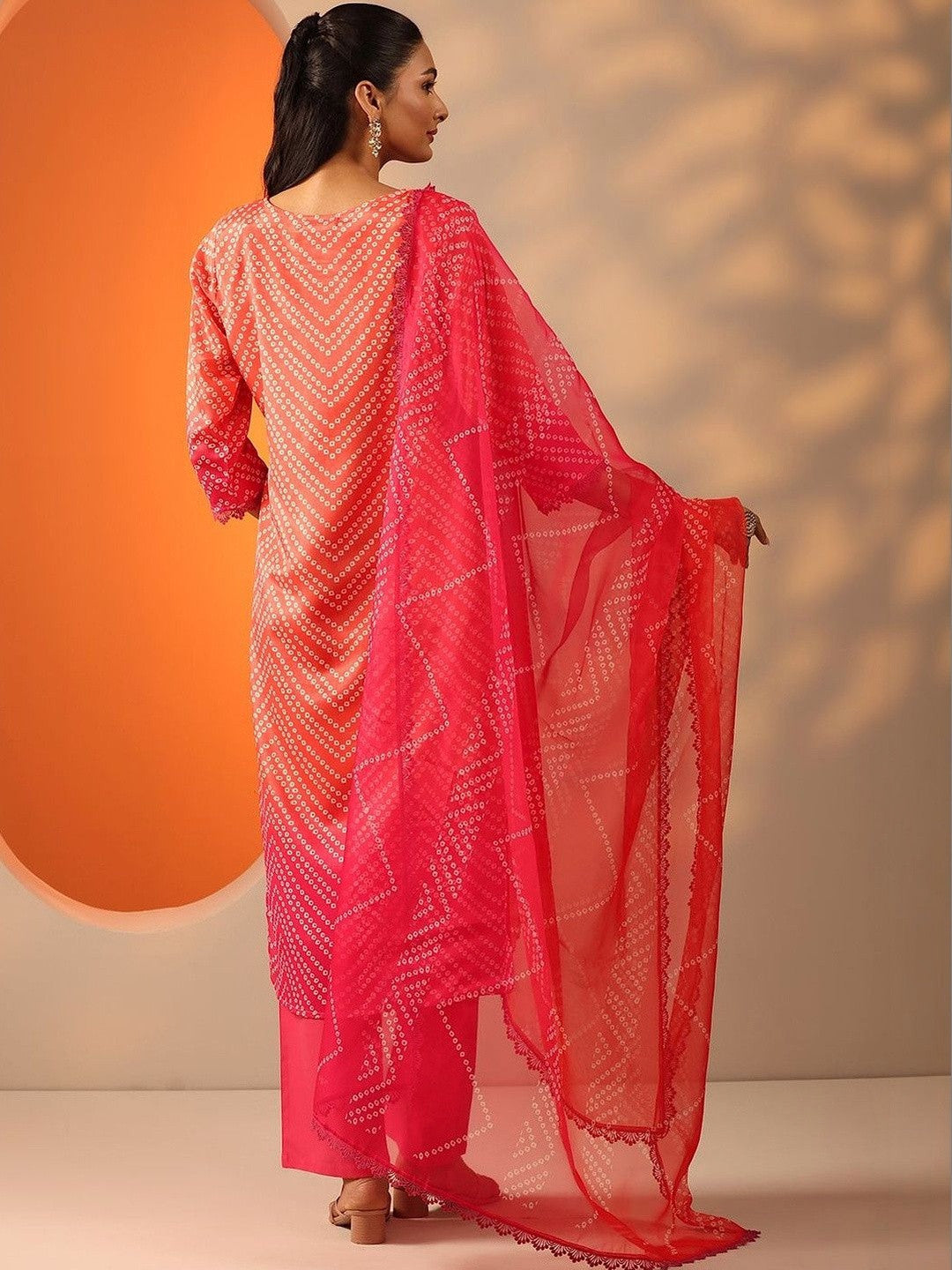 Women Leheriya Printed Regular Mirror Work Kurta with Palazzos & With Dupatta