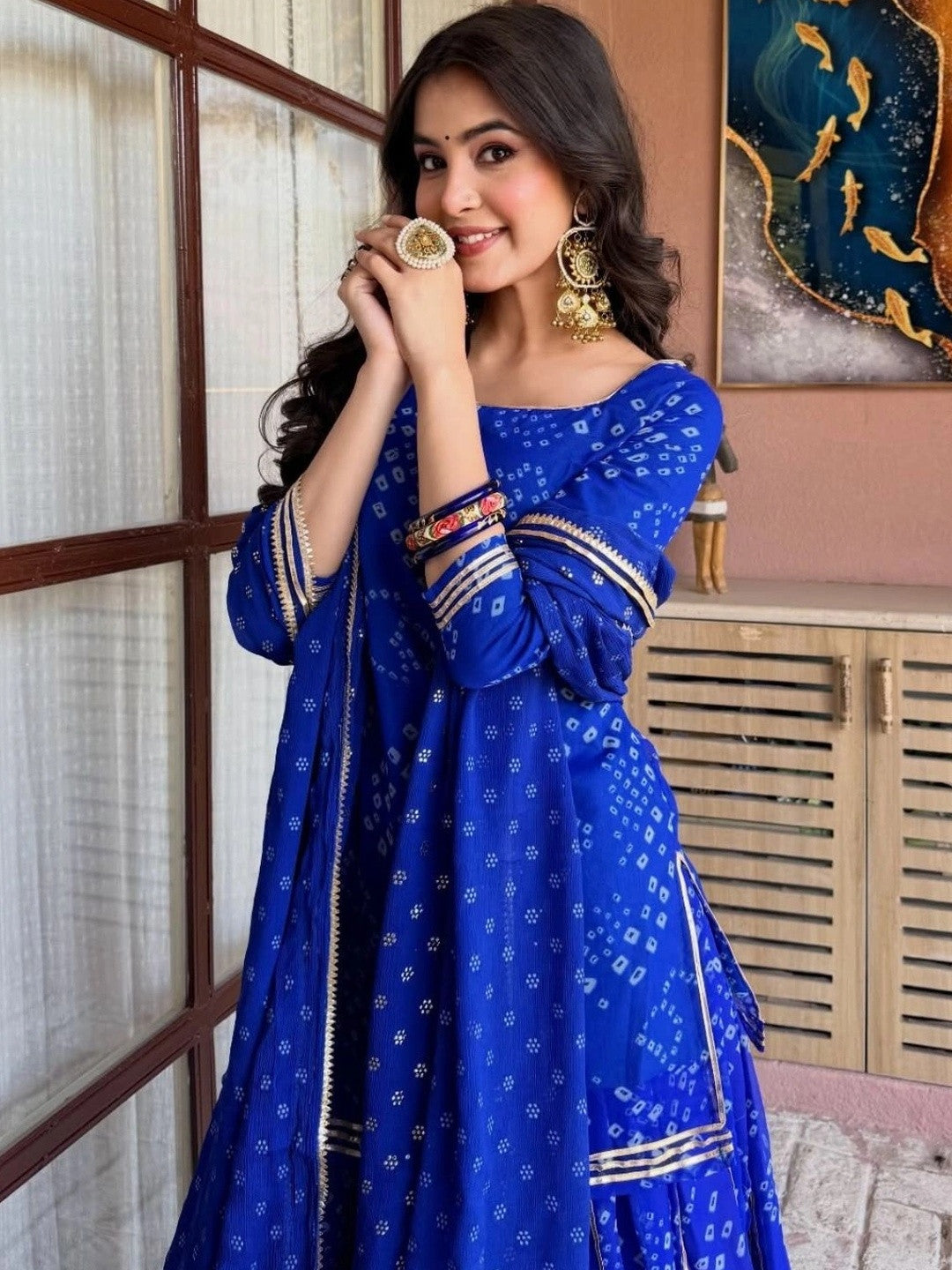 Ethnic Motifs Printed Georgette Kurta with Sharara & With Dupatta