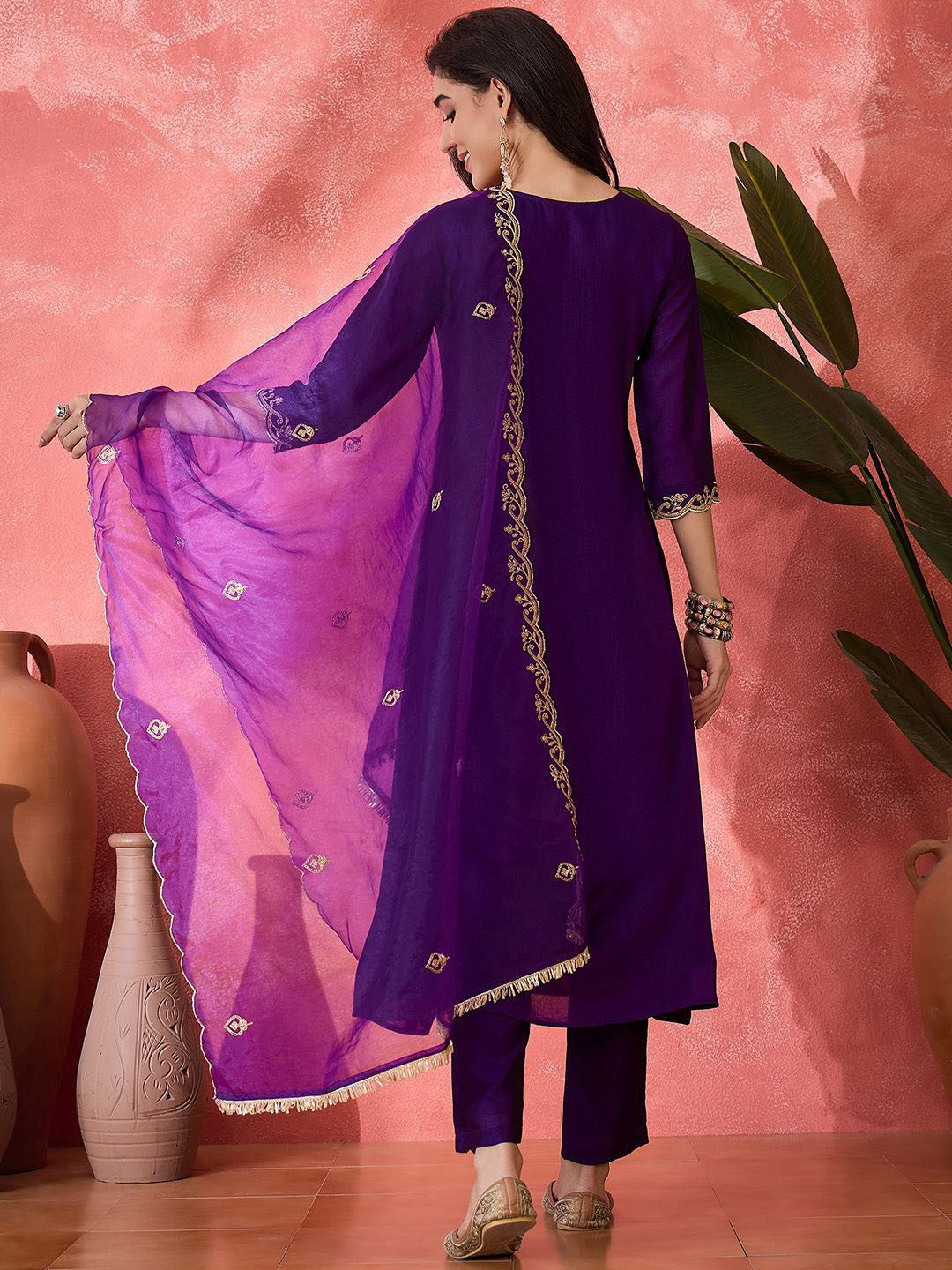 Women Floral Embroidered Kurta with Trousers & Dupatta