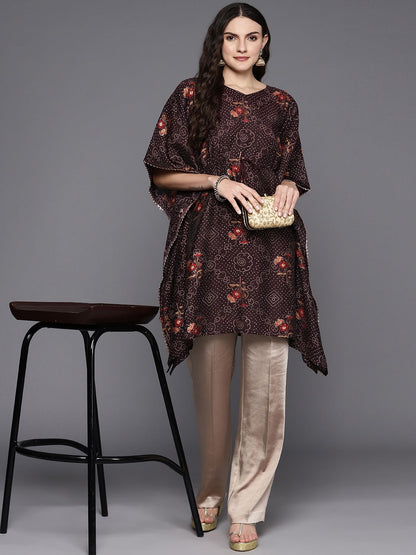 Dhiyona IE Women Bandhani Printed Flared Sleeves Gotta Patti Kaftan Kurta