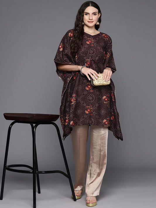Dhiyona IE Women Bandhani Printed Flared Sleeves Gotta Patti Kaftan Kurta