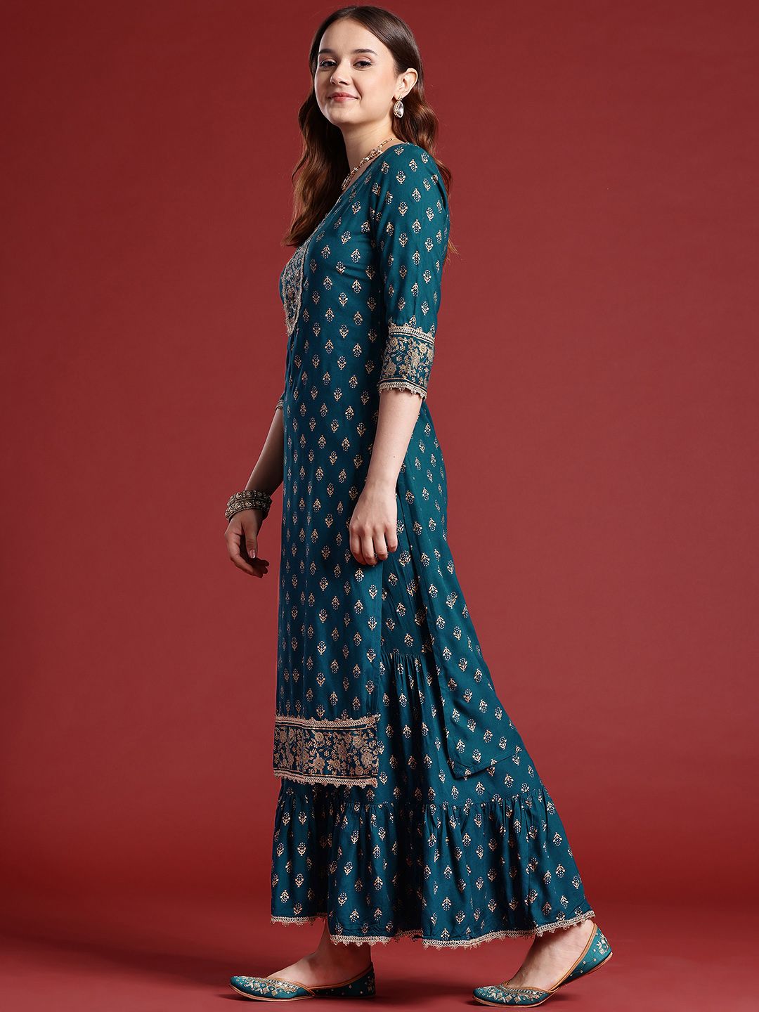 Dhiyona AN Printed Sequined Kurta with Sharara & Dupatta