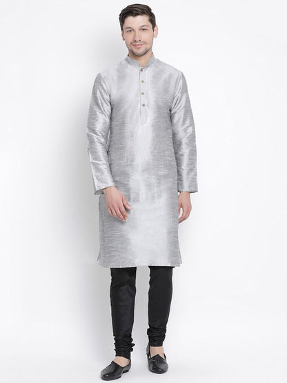 Men's Grey Silk Blend Straight Kurta Pyjama Set