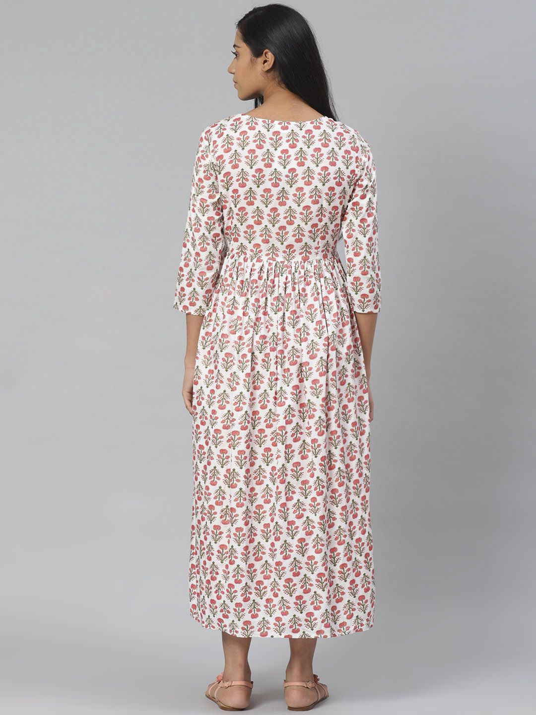 Dhiyona AY Women's White & Pink Pure Cotton Printed Maternity Layered A-Line Dress