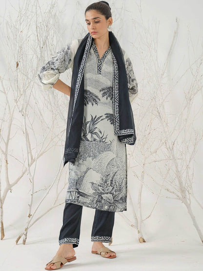Dhiyona IS Women's Tribal Printed V-Neck Straight Kurta with Trousers & Dupatta