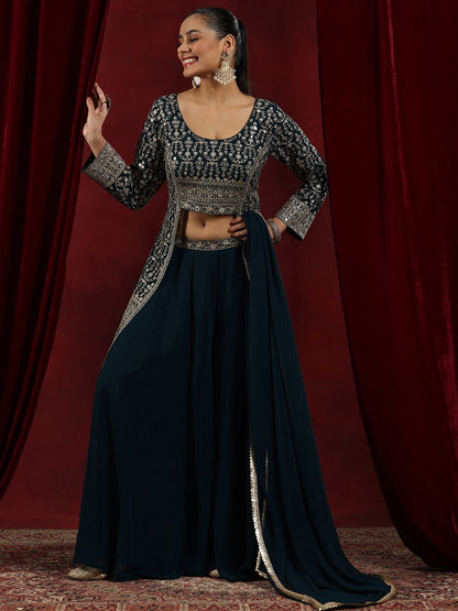 Dhiyona LL Floral Embroidered Sequined Kurta With Palazzos & Dupatta