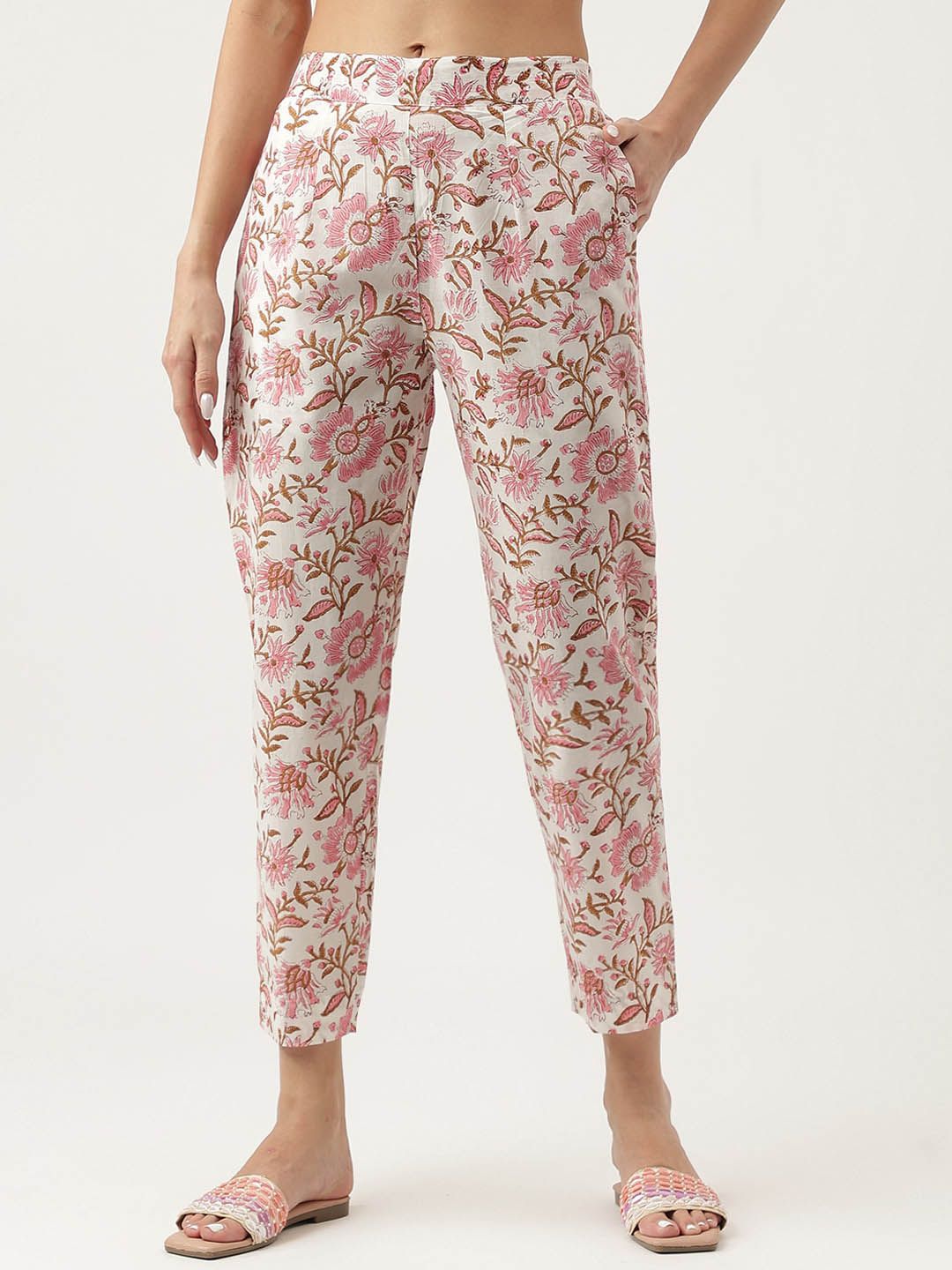 Dhiyona KL Floral Printed V-Neck Pure Cotton Straight Kurta & Trouser With Dupatta