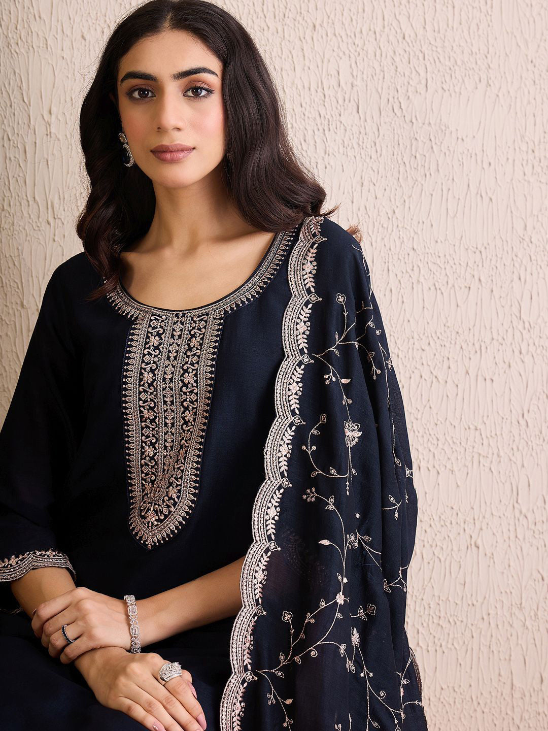 Women Ethnic Motifs Embroidered Regular Sequinned Kurta with Trousers & With Dupatta