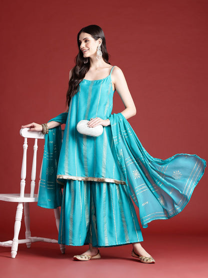 Dhiyona AN Ethnic Motifs Print Gotta Patti Kurta with Sharara & Dupatta