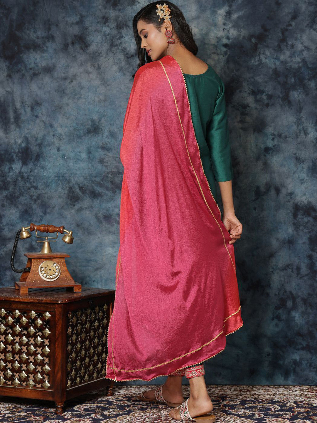 Women Cotton Silk Embroidered Straight Kurta Salwar With Dupatta Set