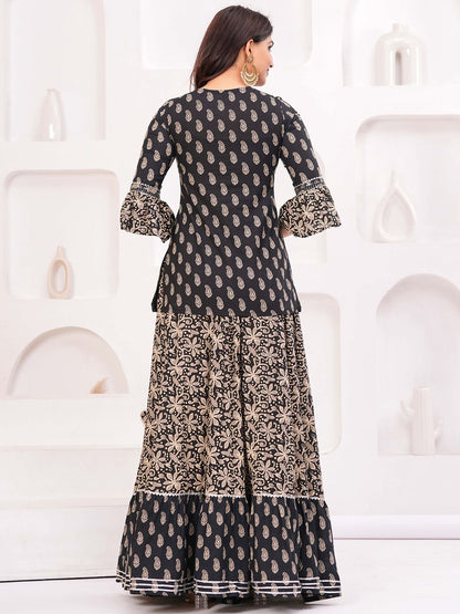 Dhiyona KL Women Paisley Printed Cotton Kurti with Skirt & Dupatta