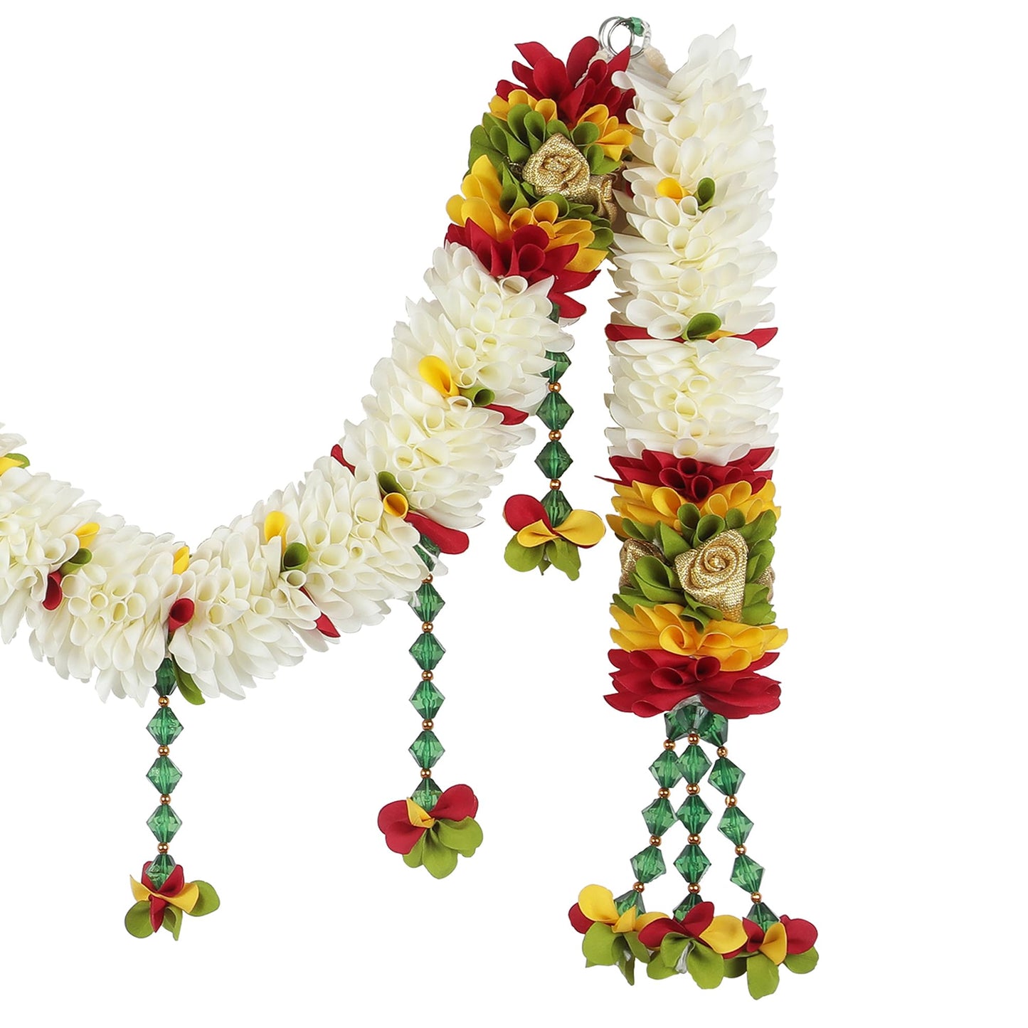 Toran for Main Door Entrance, Bandarwal for Festival, Pooja Mandir, Wedding & Home Decor, Handmade Traditional Flower Hanging for Home & Office Decor (42 inches x 14 inches) Cream