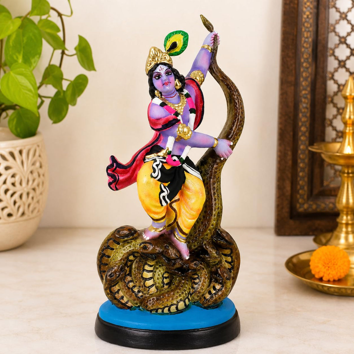 Niharika Collections Krishna's Kaliya Naag Daman Clay Terracotta Idol | Spiritual & Cultural Art | Handmade Décor & Gift