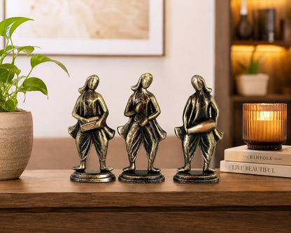 Niharika Collections Handmade Clay Terracotta Abstract Sculpture | Home Décor & Gift | Cultural Art | Musical Group Idol (Golden Color, Set of 3)