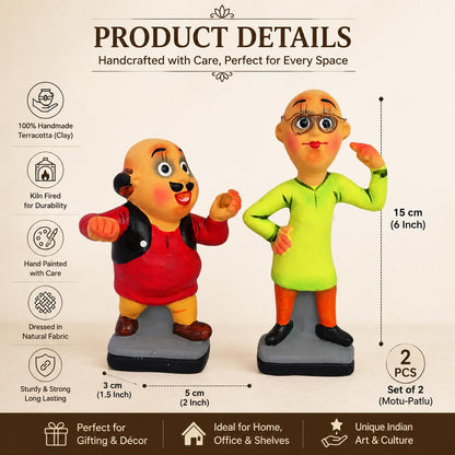 Niharika Collections Krishnanagar Handmade Clay Idol Motu-Patlu