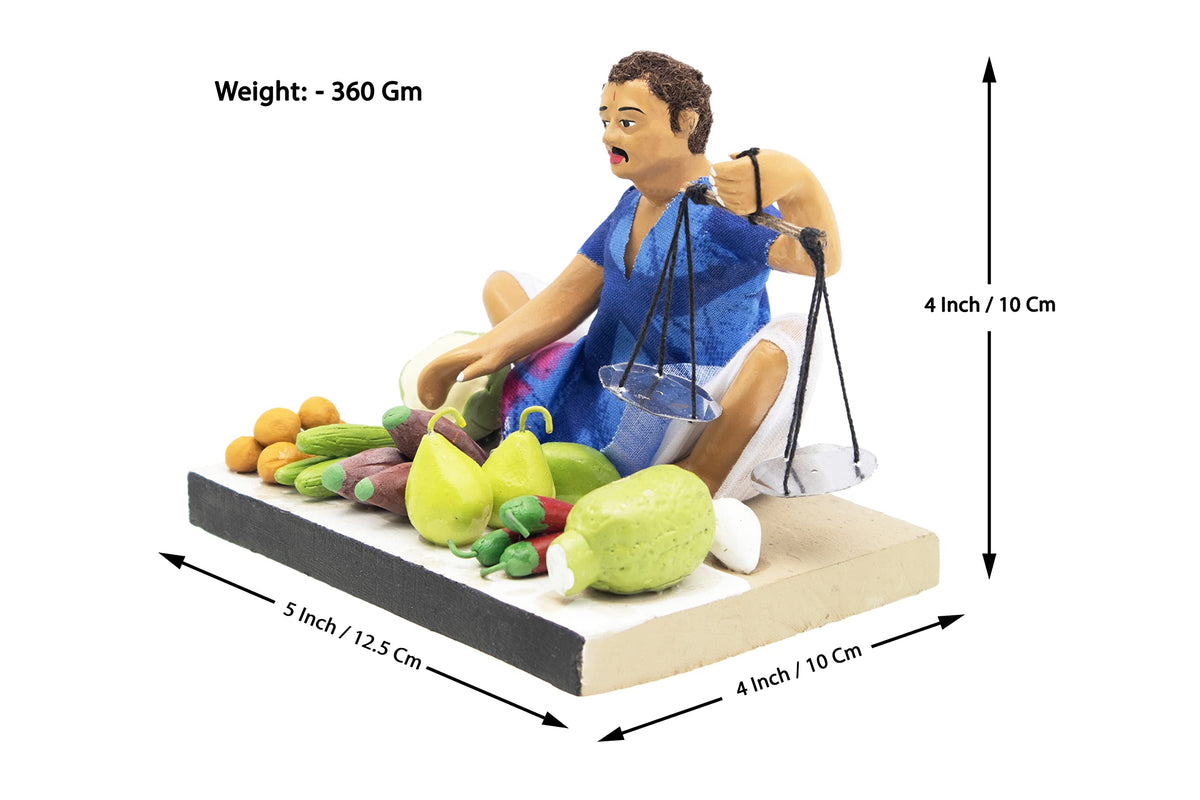 Niharika Collections Krishnanagar Handmade Terracotta Clay | Basic- Sitting Human Figure Miniature Idol - Vegetable Seller Home Decor, Golu Display and Gifting
