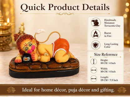 Niharika Collections Handmade Terracotta Sleeping Bal Hanuman Idol Hugging Shivling | Eco-Friendly Clay Idol for Home Decor, Puja & Gift | Traditional Indian Art Figurine