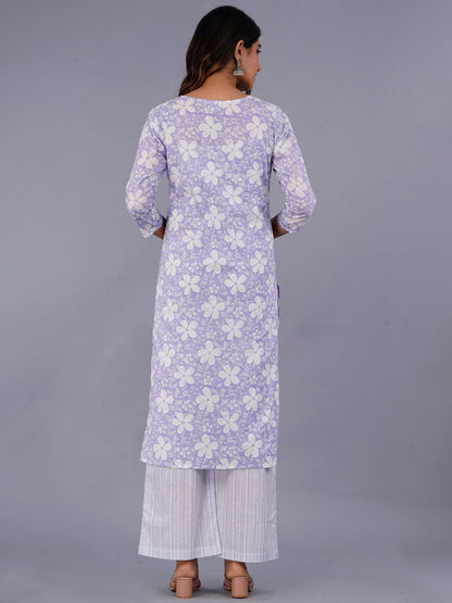 Dhiyona KL Floral Printed Pure Cotton Kurta With Palazzo & With Dupatta