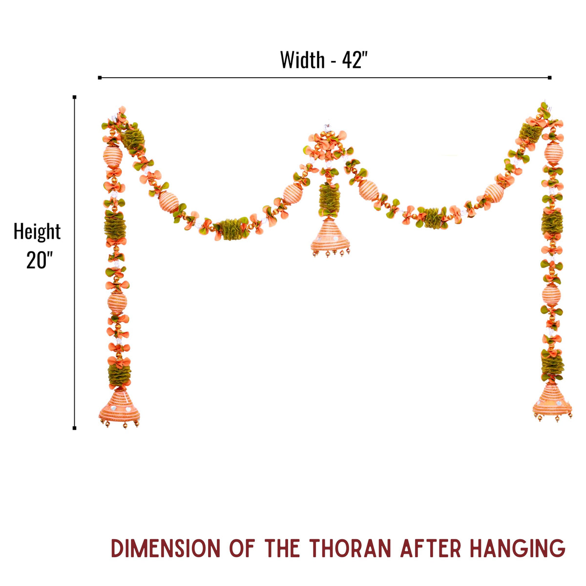 Jhumka Doorway Flower Peach toran for Door Entrance, Hanging Toran for Main Door Entrance, Thoran for Mandir & Living Room Decor, Bandarwal for Home & Temple (22x42 inch)