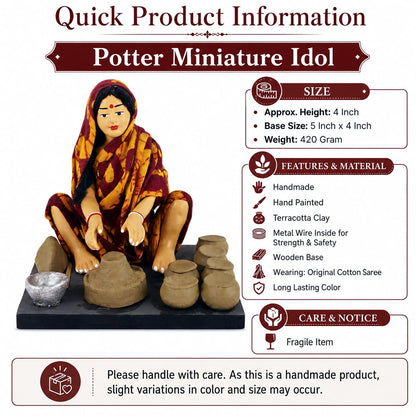 Niharika Collections Krishnanagar Handmade Clay Gift & Décor | Prime- Sitting Human Figure Miniature Idol - Potter