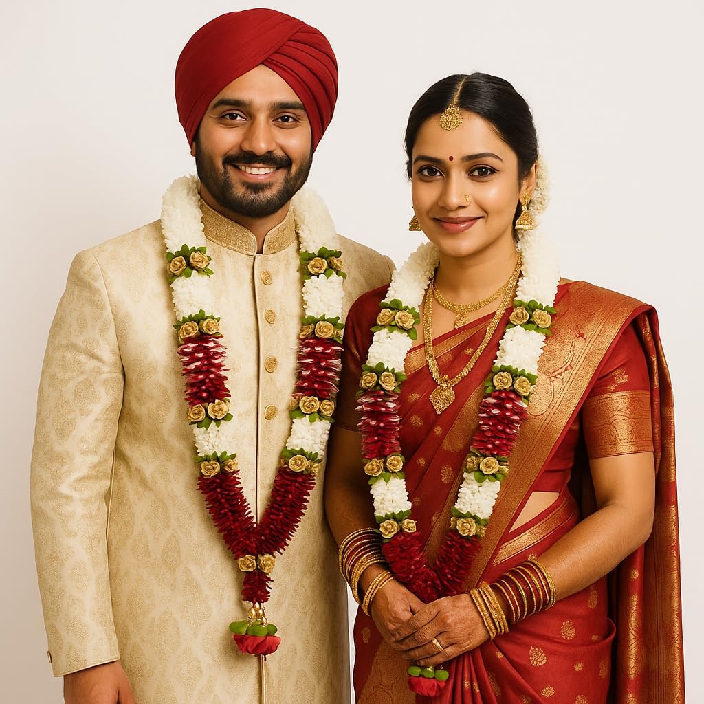A Pair of Artificial Garland for Wedding, 50 Inches Handcrafted Artificial Flower Garland for Sankranti Ugadi Varamahalakshmi Wedding Event, Diwali & Navaratri Festivals (Maroon)