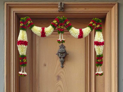 Cream & Pink Hanging Artificial Flower Toran for Main Door Entrance, Reusable Thoran for Pooja Mandir, Living Room & Home Décor, Bandarwal for Festival Decoration (42x25 inch)