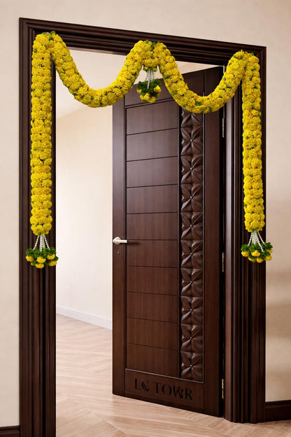 Yellow & Red Hanging Artificial Flower Toran for Main Door, Reusable Toran for Living Room, Pooja Mandir & Home Décor, Bandarwal for Festival Decoration (56x33 inch)