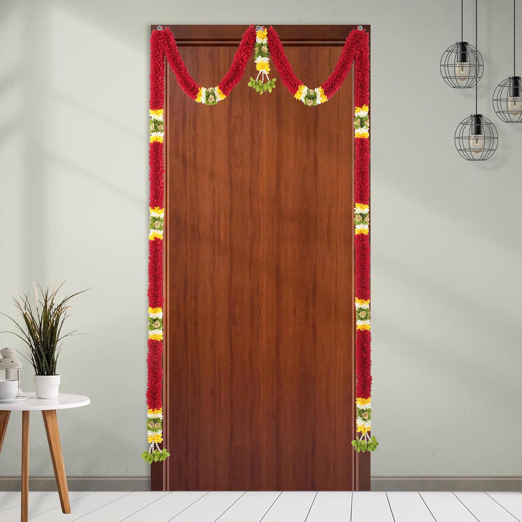 Toran for Main Door Entrance, Bandarwal for Festival, Pooja Mandir & Wedding, Handmade Traditional Mini Flower Hanging for Home & Office Decor (42 inches 60 inches) Maroon