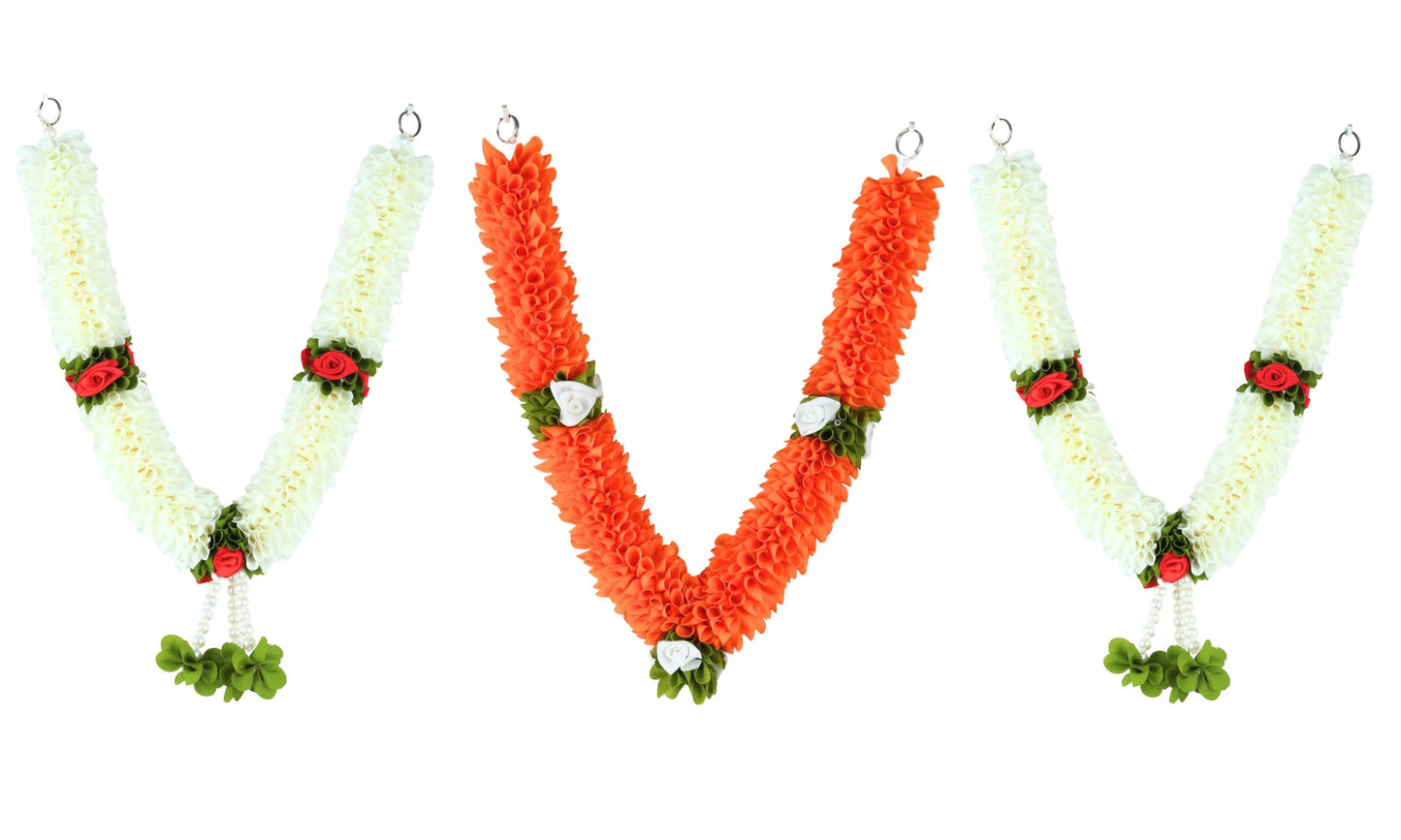 Handcrafted Artificial Flower Garland, 20 Inches Garland for Photo Frame, God Idol, Home Decor, Ugadi, Sankranti, Varalakshmi, Diwali, Navaratri & Wedding (Pack of 3)