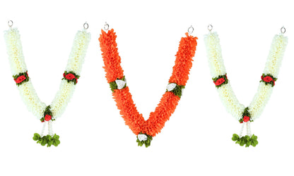 Handcrafted Artificial Flower Garland, 20 Inches Garland for Photo Frame, God Idol, Home Decor, Ugadi, Sankranti, Varalakshmi, Diwali, Navaratri & Wedding (Pack of 3)