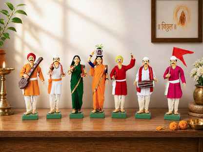 Niharika Collections Handmade Terracotta Clay Idols 10 Inch Clay Figurines Set of 7 | Traditional Handcrafted Pandharpur Warkari for Home Mandir, Navratri Decor, Golu and Gifting