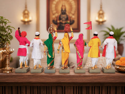 Niharika Collections Handmade Terracotta Clay Idols 6 Inch Clay Figurines Set of 7 | Traditional Handcrafted Pandharpur Warkari for Home Mandir, Navratri Decor, Golu and Gifting