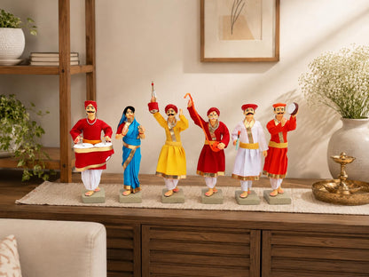 Niharika Collections Handmade Clay Terracotta | GONDHALI Folk Team – Set of 6 | Traditional Folk Art Miniature Idols