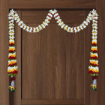 Toran for Main Door Entrance, Bandarwal for Festival, Pooja Mandir & Wedding, Handmade Traditional Flower Hanging for Home & Office Decor (42 inches 30 inches) White
