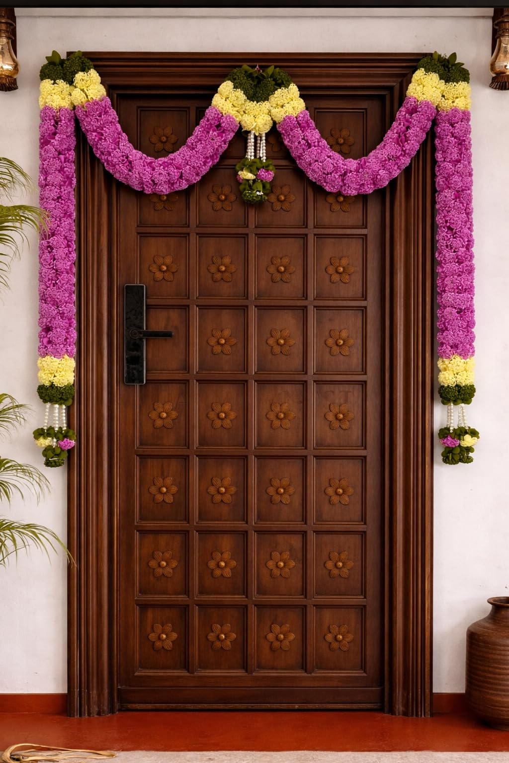 Dark Pink Hanging Artificial Flower Toran for Main Door Entrance, Reusable Thoran for Pooja Mandir, Living Room & Home Décor, Bandarwal for Festival Decoration (56x33 inch)