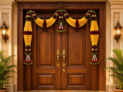 Orange Hanging Artificial Flower Toran for Main Door Entrance, Reusable Thoran for Pooja Mandir, Living Room & Home Décor, Bandarwal for Festival Decoration (42x25 inch)