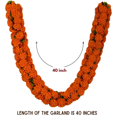 Shevanti Orange Flower Garland for Pooja Mandir Decoration, Hanging Mala for Photo Frame, Haar Mala for God Idols, Photo Frames of Loved Ones, Ancestors, Pitra (40 inch)