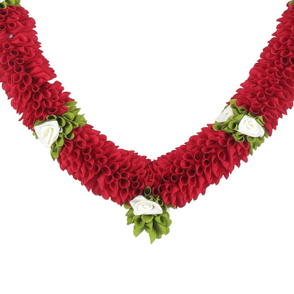 Artificial Garland for Home Decoration, 30 Inches Handcrafted Artificial Rose Flower Garland for Sankranti Ugadi Varamahalakshmi Wedding Event, Diwali & Navaratri Festivals (Red)