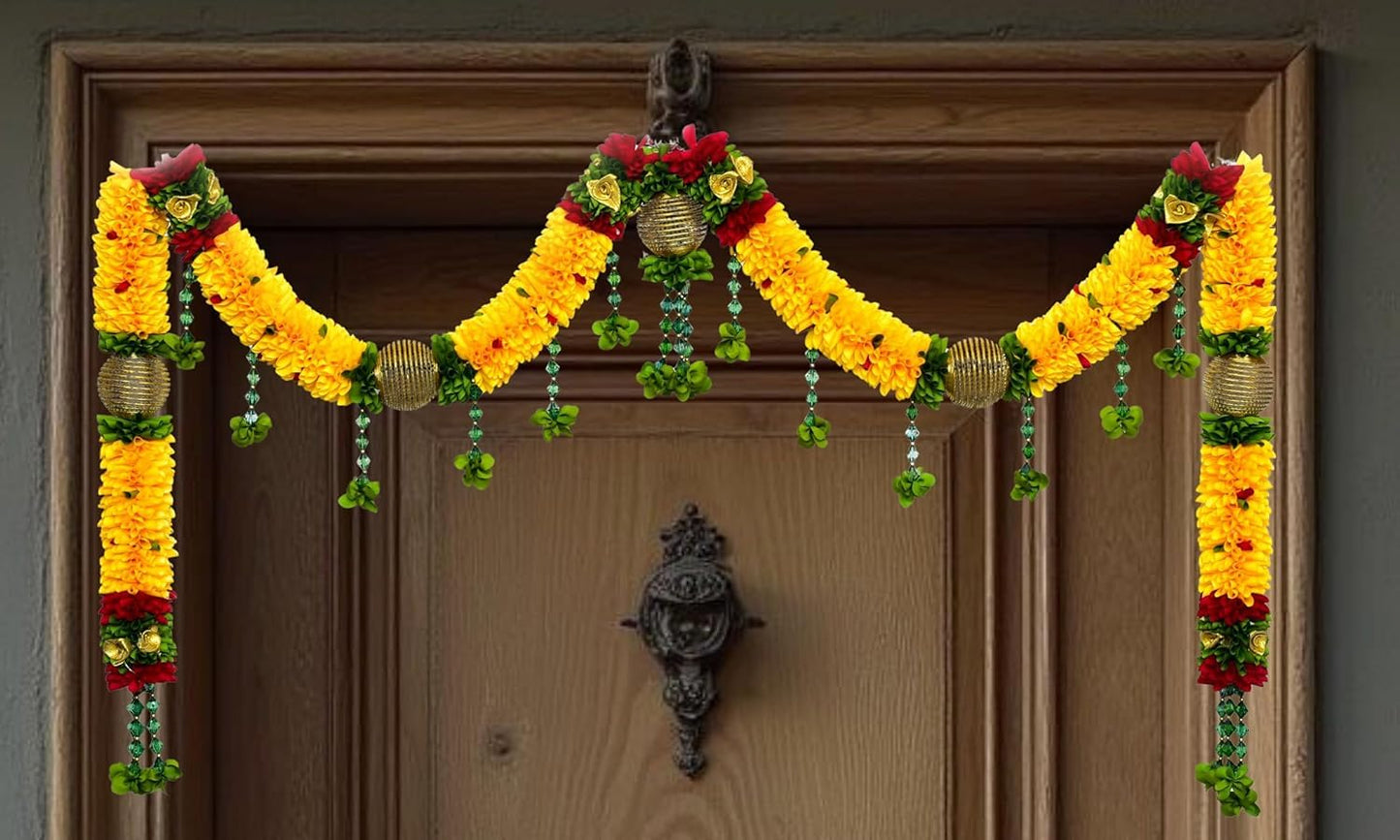 Toran for Main Door Entrance, Bandarwal for Festival, Pooja Mandir & Wedding, Handmade Traditional Flower Hanging for Home & Office Decor (42 inches 30 inches) Yellow