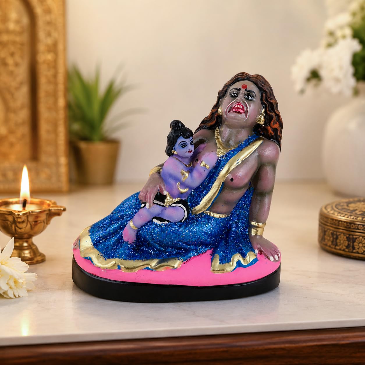Niharika Collections Krishna's Putna Vadh Terracotta Idol | Spiritual and Cultural Art | Handmade Décor & Gift