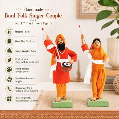 Niharika Collections Krishnanagar Handmade Clay Human Figure Gift & Decor (Folk Singer Couple)