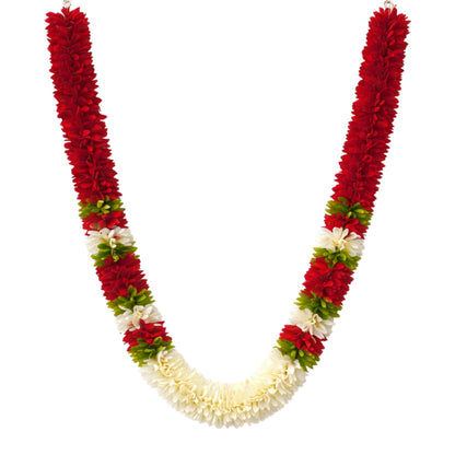 Flower Garland for Pooja Mandir Decoration, 40 Inches Hanging Mala for Photo Frame, Haar Mala for God Idols, Photo Frames of Loved Ones, Ancestors, Pitra & Pooja Room Décor (Red)