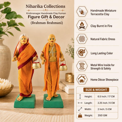 Niharika Collections Krishnanagar Handmade Clay Human Figure Gift & Decor (Brahman Brahmani)