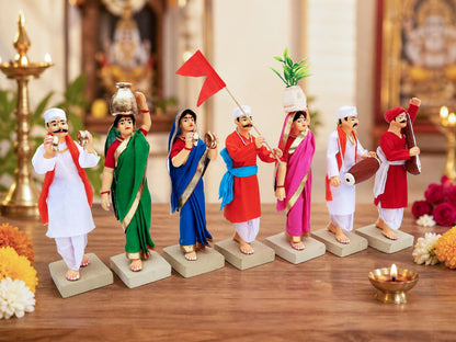 Niharika Collections Handmade Terracotta Clay Idols 6 Inch Clay Figurines Set of 7 | Traditional Handcrafted Standard Pandharpur Warkari for Home Mandir, Navratri Decor, Golu and Gifting