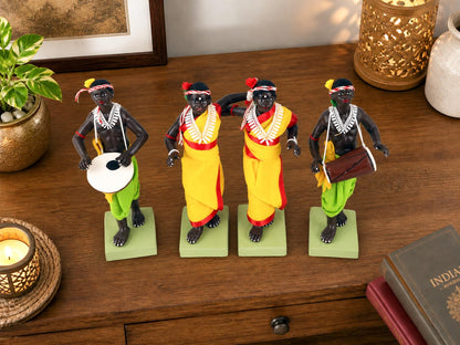Niharika Collections Krishnanagar Handmade Clay Tribal Tiger Hunter Group Idol | Terracotta Folk Human Figurines | Traditional Home Decor & Gift Showpiece | Set of 5