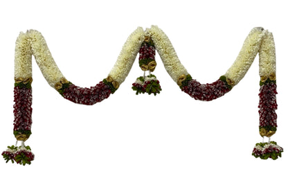 Artificial Flower Door Toran for Main Door Decoration, Golden Yellow & Maroon Floral Hanging Bandarwal for Home, Mandir, Wedding, Festival & Pooja Décor