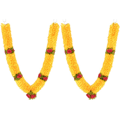 Handcrafted Artificial Flower Garland, 30 Inches Garland for Photo Frame, God Idol, Home Décor, Ugadi, Sankranti, Varalakshmi, Diwali, Navaratri & Wedding (Yellow,Pack of 2)
